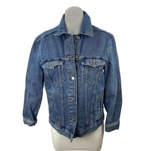 H&M Divided Women's Blue Long Sleeve Button Down Trucker Denim Coat Jacket Sz 4